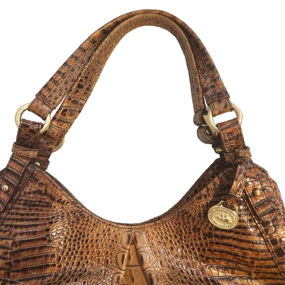Brahmin "Anne" Toasted Almond Embossed Croc Print Leather Large Tote Handbag EUC - Picture 3 of 10